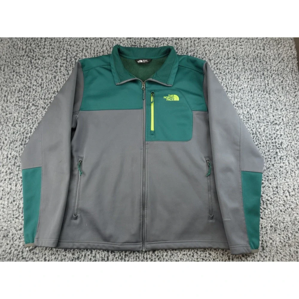 The North Face Apex Windwall Softshell Jacket Mens XL Gray Green Full Zip Fleece